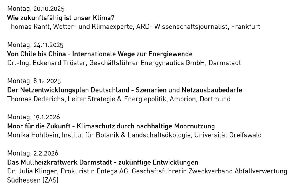 Programm der Vorlesungsreihe „Energie für die Zukunft“